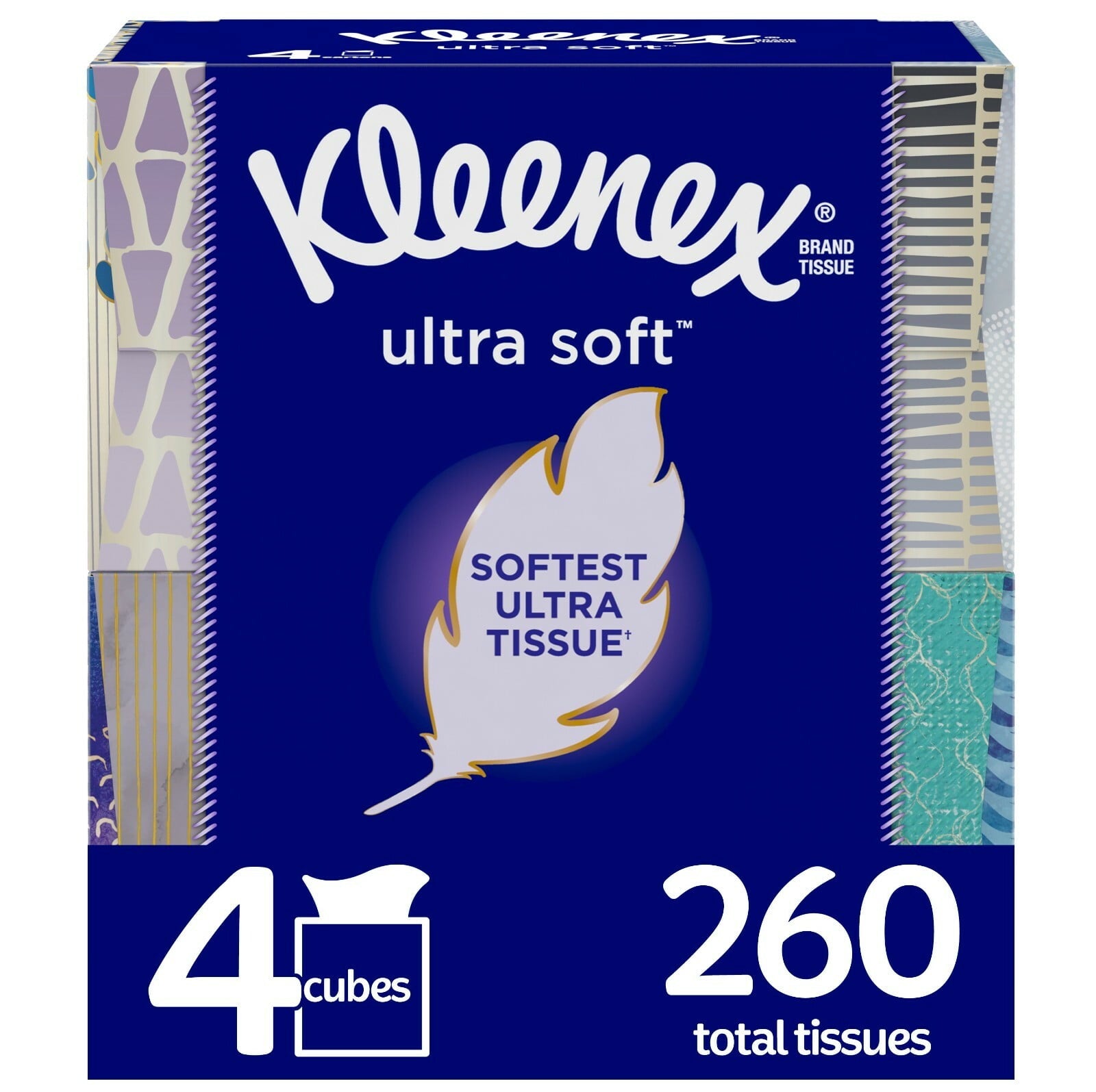Kleenex Ultra Soft Facial Tissues - 4 Cube Boxes, 65 Tissues per Box (260 Tissues