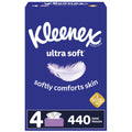 Kleenex Ultra Soft Facial Tissues - 4 Flat Boxes, 110 White Tissues per Box, 3-Ply (440 Total)