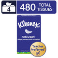 Kleenex Ultra Soft 3-Ply Flat Box Facial Tissues - 4 Pack (480 Total Tissues)