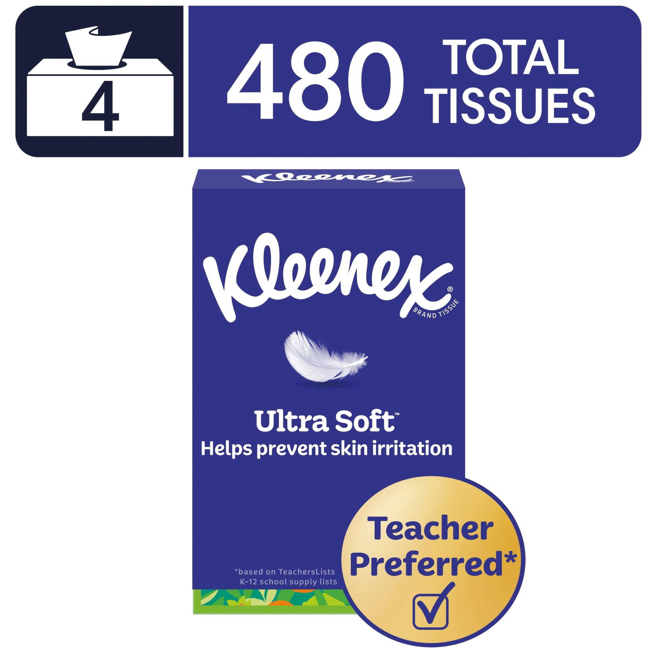 Kleenex Ultra Soft 3-Ply Flat Box Facial Tissues - 4 Pack (480 Total Tissues)