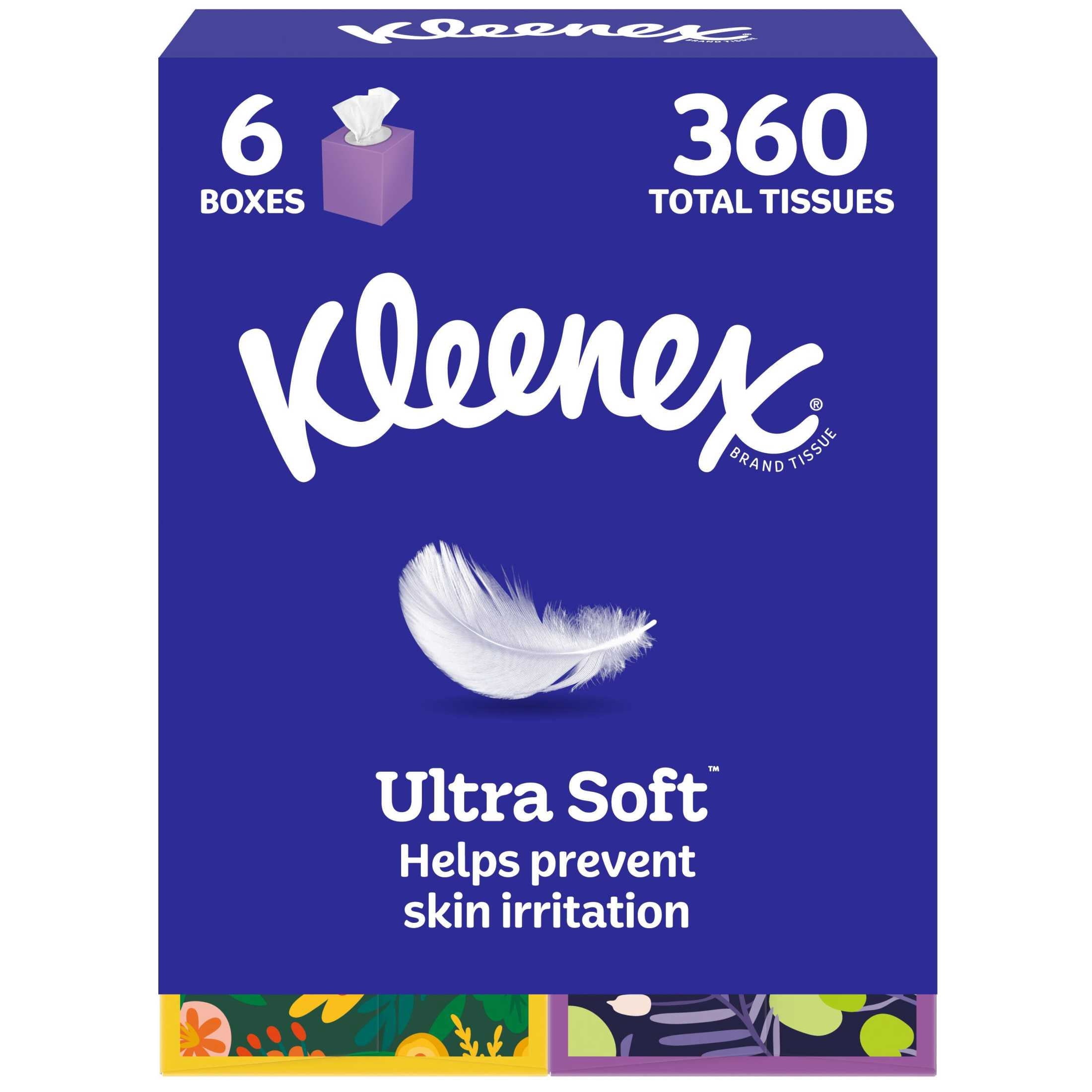 Kleenex Ultra Soft Facial Tissues - 6 Cube Boxes, 60 Tissues per Box, 3-Ply