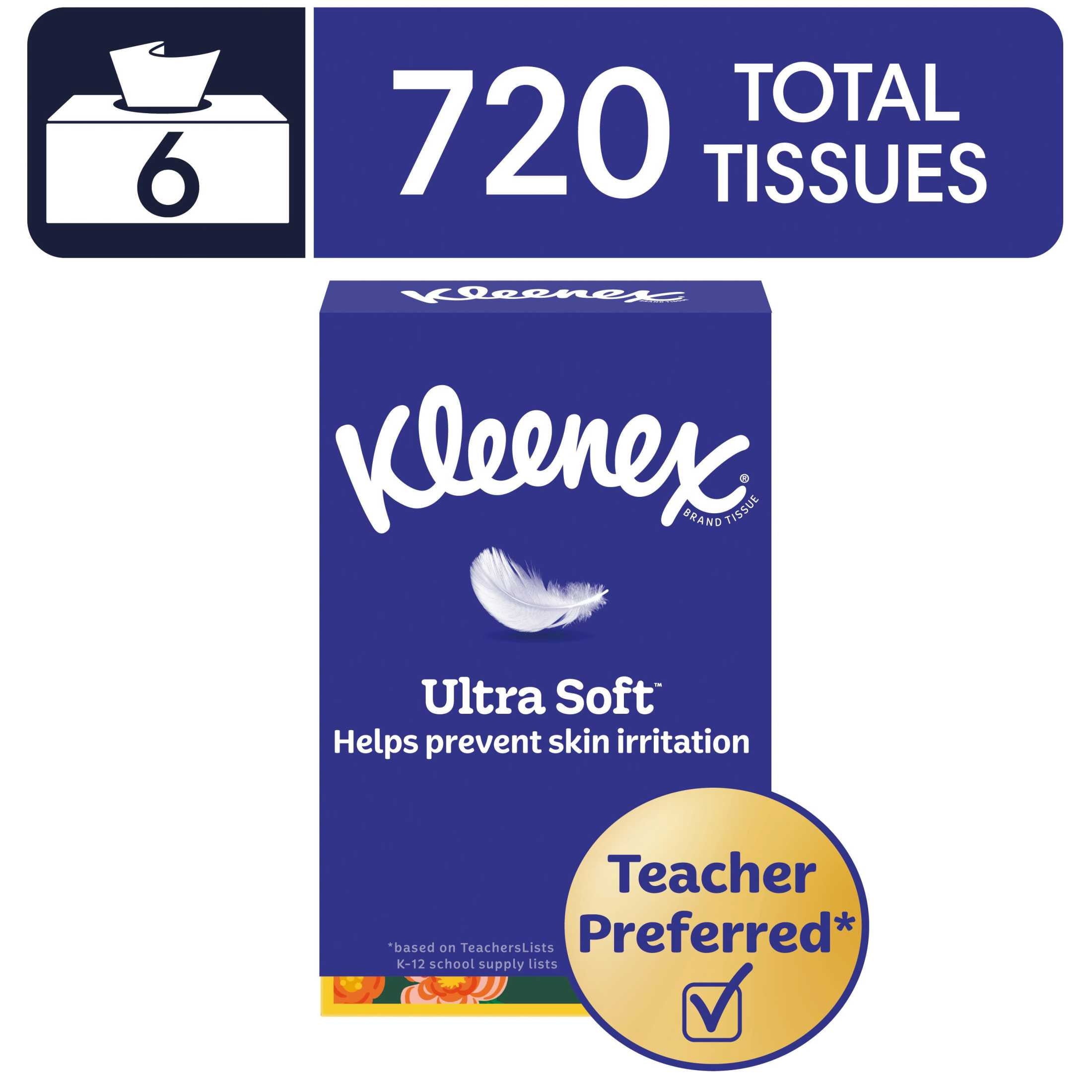 Kleenex Ultra Soft 3-Ply Flat Box Facial Tissues - 6 Pack (720 Total Tissues)