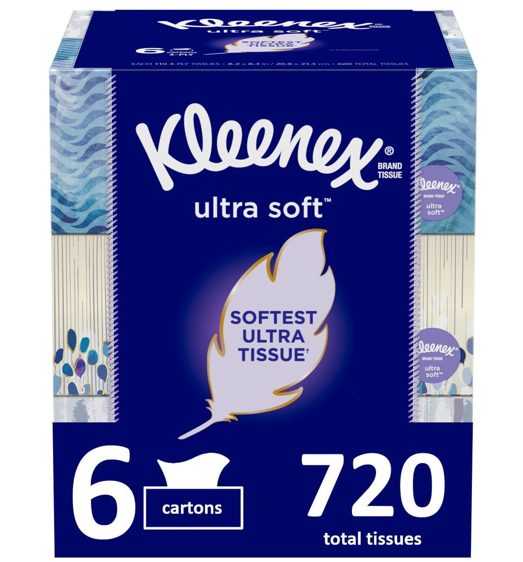 Kleenex Ultra Soft Facial Tissues - 6 Flat Boxes (720 Total Tissues)