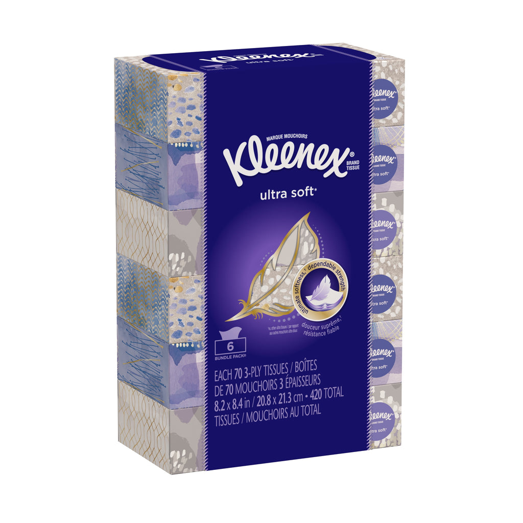 Kleenex Ultra Soft Facial Tissues per Box - 6 Flat Boxes (420 Total Tissues)