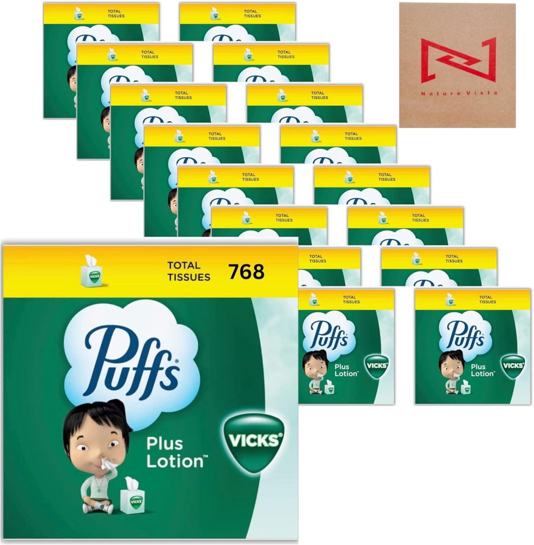 Puff Plus Lotion Vick Facial Tissues 16 Cubes - 2-Ply (48 Tissues per Box), Soft Lotion Tissue in ZYSP Box