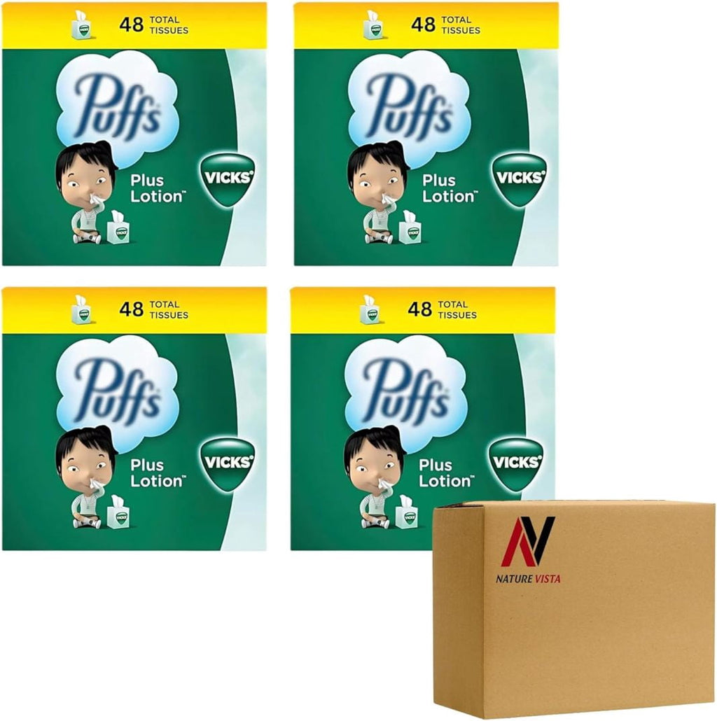 Puff Plus Lotion Vick Facial Tissues 4 Cubes - 2-Ply (48 Tissues per Box), Soft Lotion Tissue in JCLP Box
