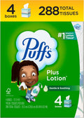 Puffs Plus Lotion Facial STF9 Tissue - 4 Mega Cube Boxes, 72 Tissues Per Box