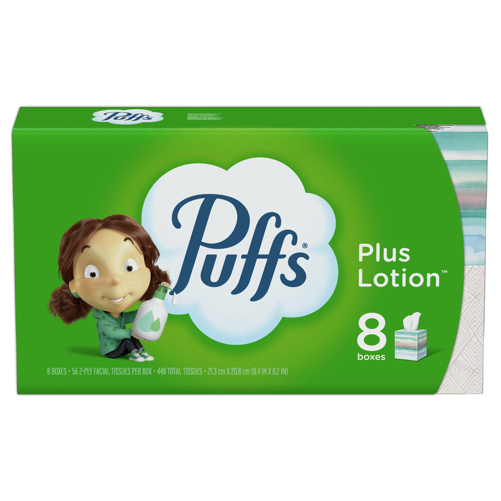Puffs Plus Lotion Facial Tissue - 8 Cube Boxes, 56 Facial Tissues Per Cube
