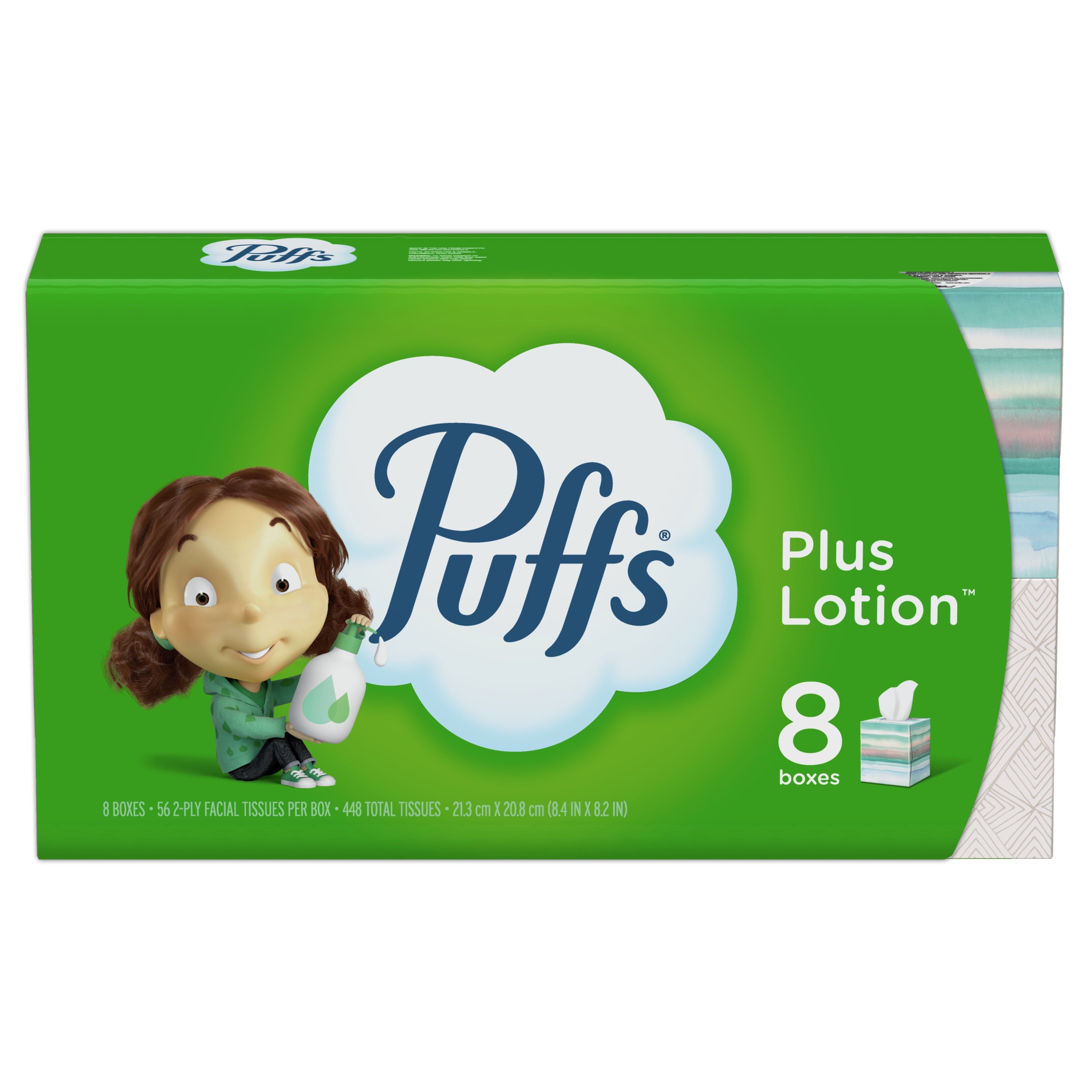 Puffs Plus Lotion Facial Tissue - 8 Cube Boxes, 56 Facial Tissues Per Cube