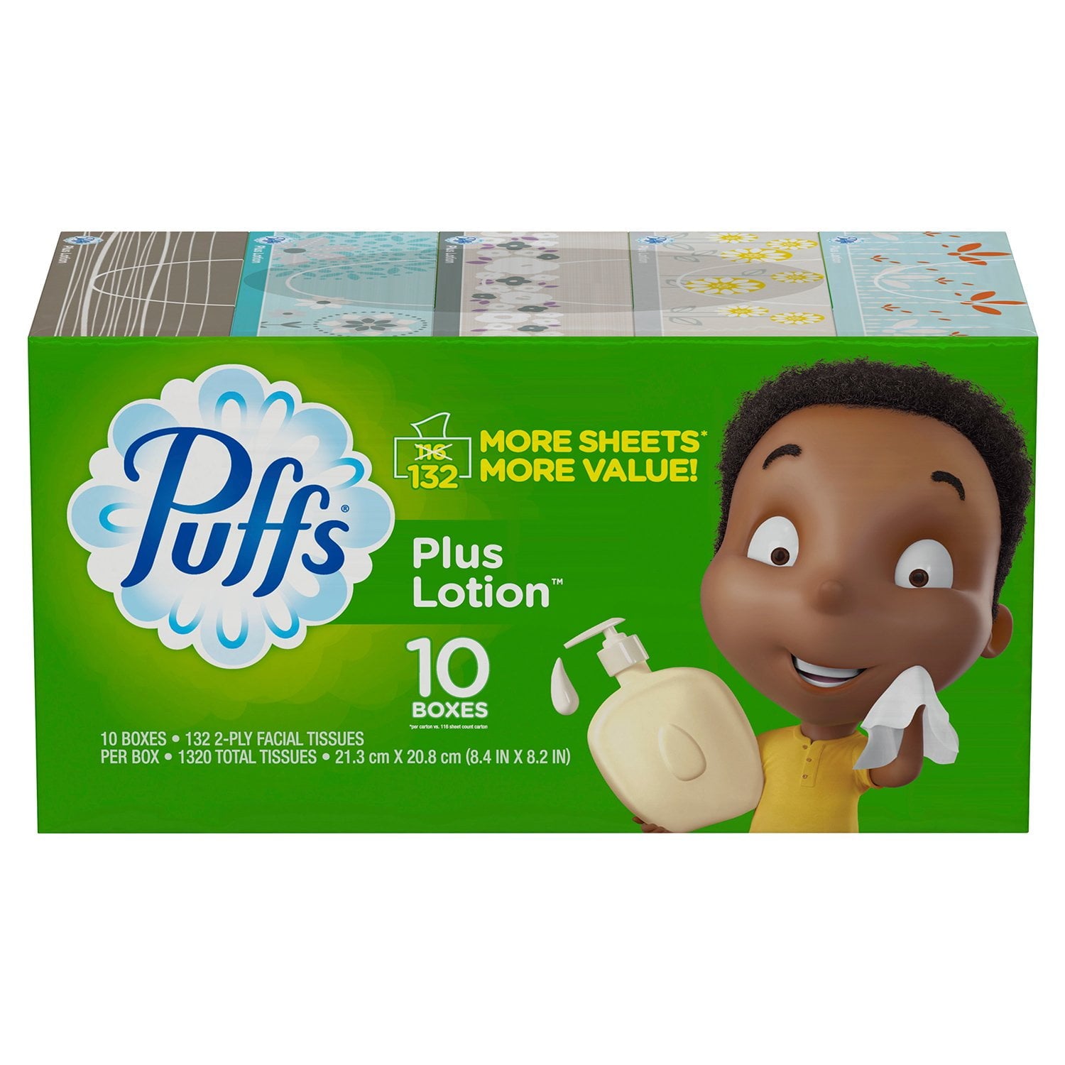 Puffs Plus Lotion Facial Tissues - 10 Family Boxes, 132 Tissues Per Box