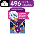 Puffs Ultra Soft Facial Tissues - Back-to-School Exclusive, 4 Rectangle Boxes, 124 Facial Tissues Per Box