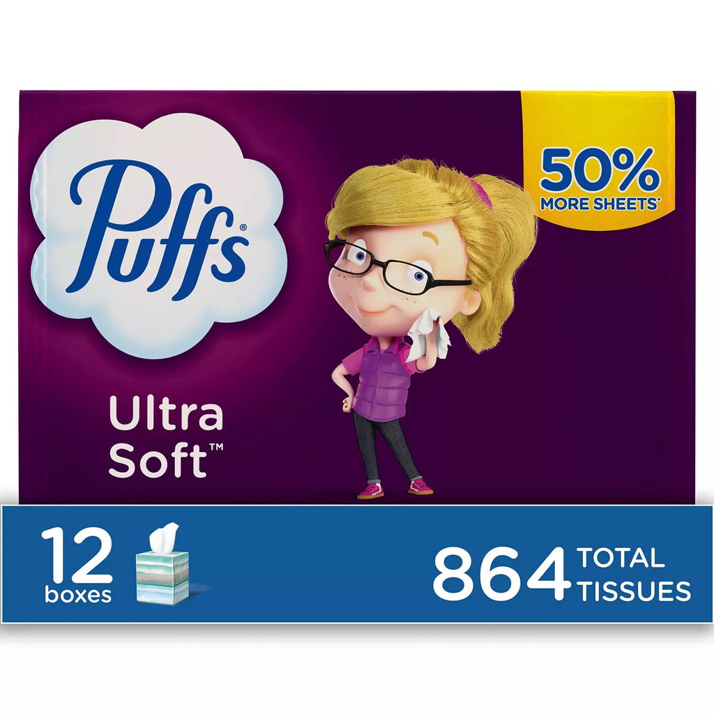 Puffs Ultra Soft Facial Tissues (72 tissues/cube - 12 mega cubes)