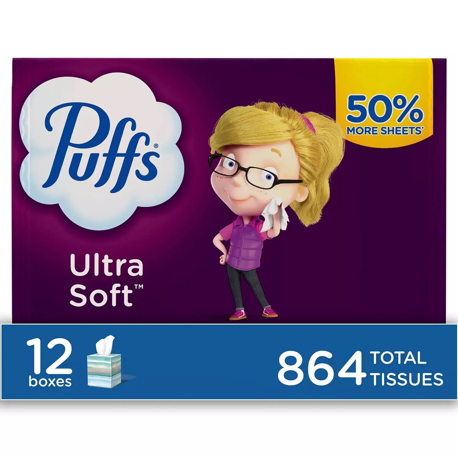 Puffs Ultra Soft Facial Tissues (72 tissues/cube - 12 mega cubes)
