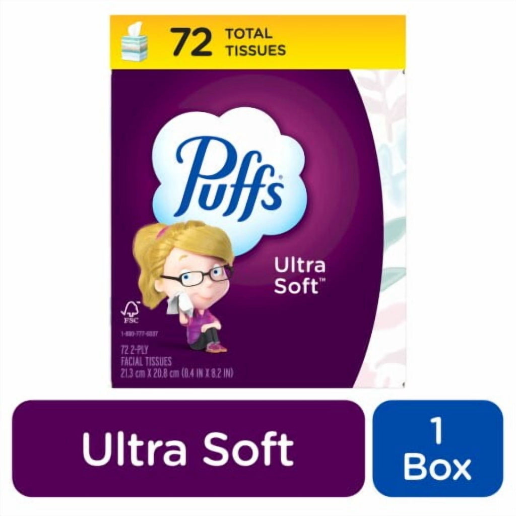 Puffs Ultra Soft Mega Cube Facial Tissues 72 Count - Pack of 2