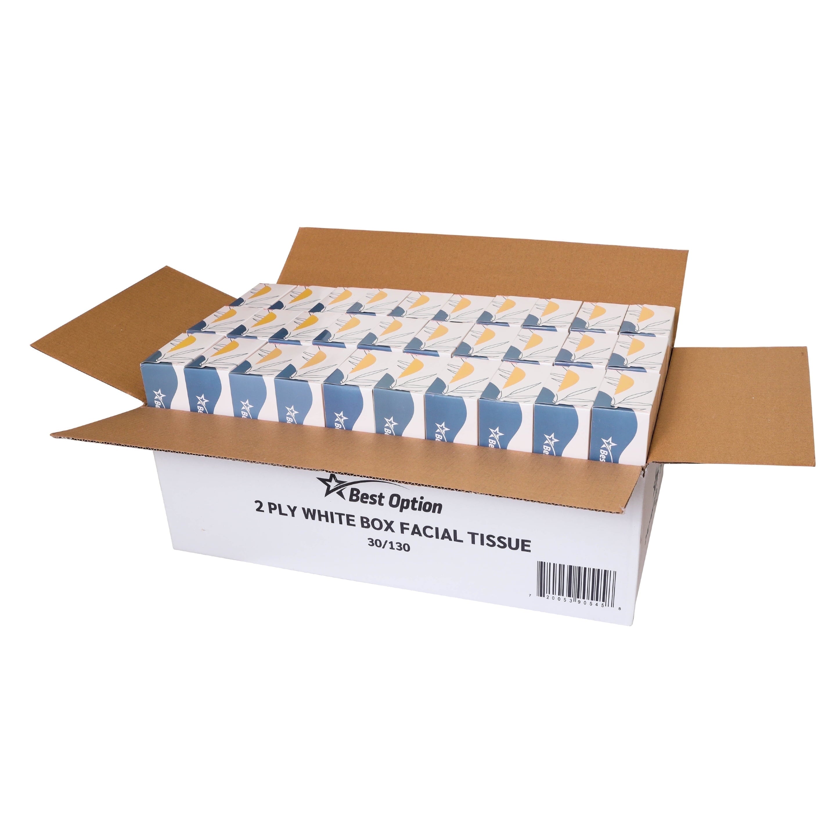 Soft 2-Ply Facial Tissue - White, 130-Count Box, Gentle and Durable (3, 900 Tissues, Bulk Pack of 30-Boxes)