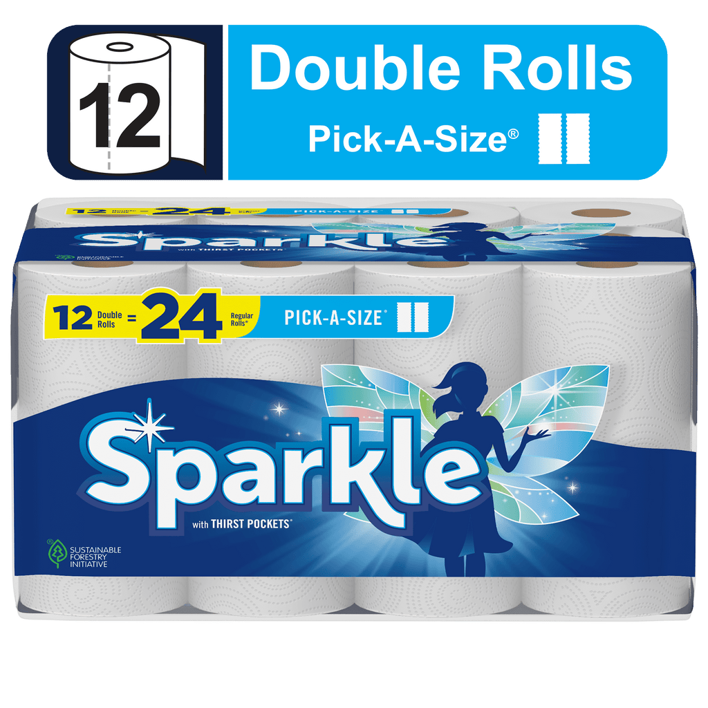 Sparkle Pick-a-Size Paper Towels - White, 12 Double Rolls, Everyday Value Paper Towel