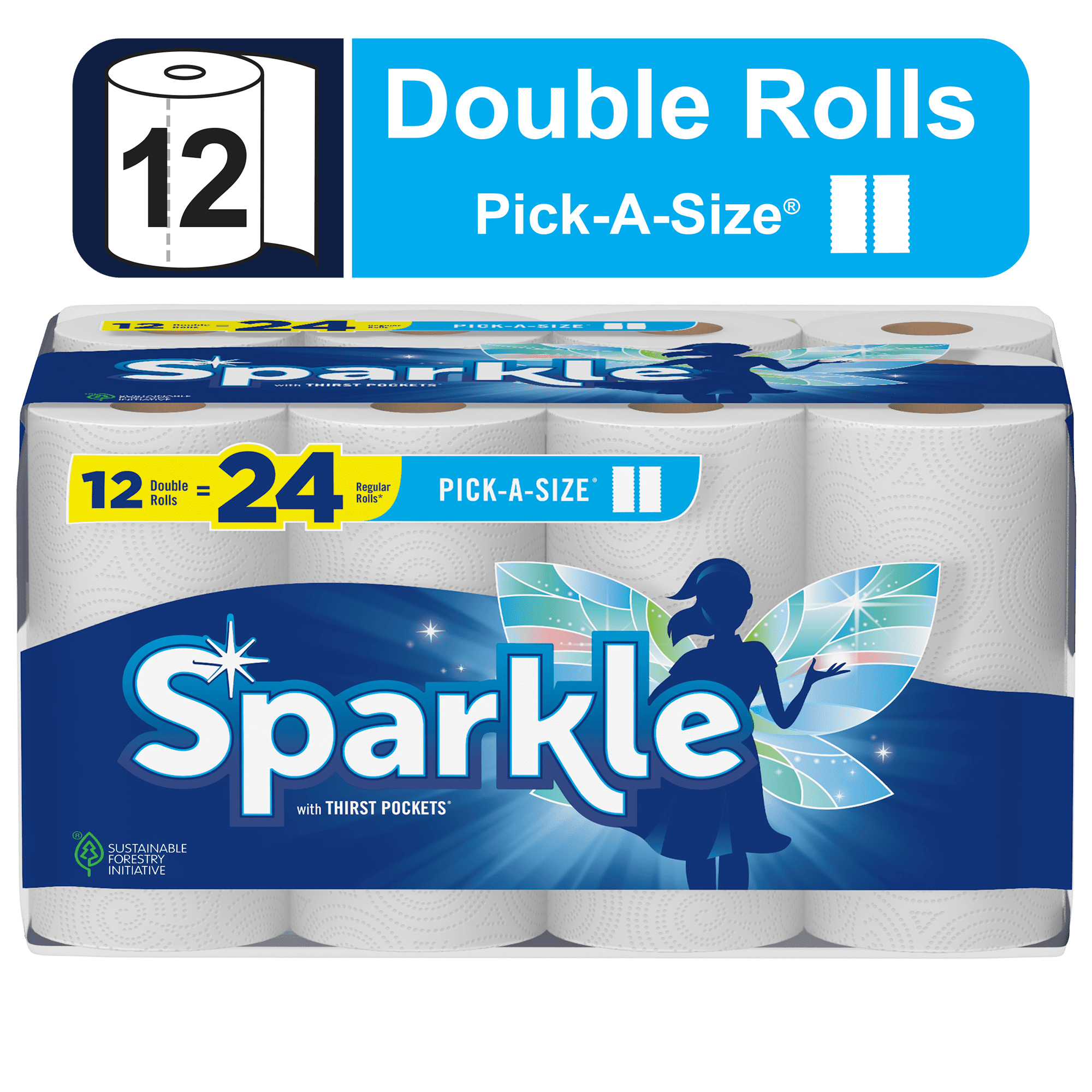 Sparkle Pick-a-Size Paper Towels - White, 12 Double Rolls, Everyday Value Paper Towel