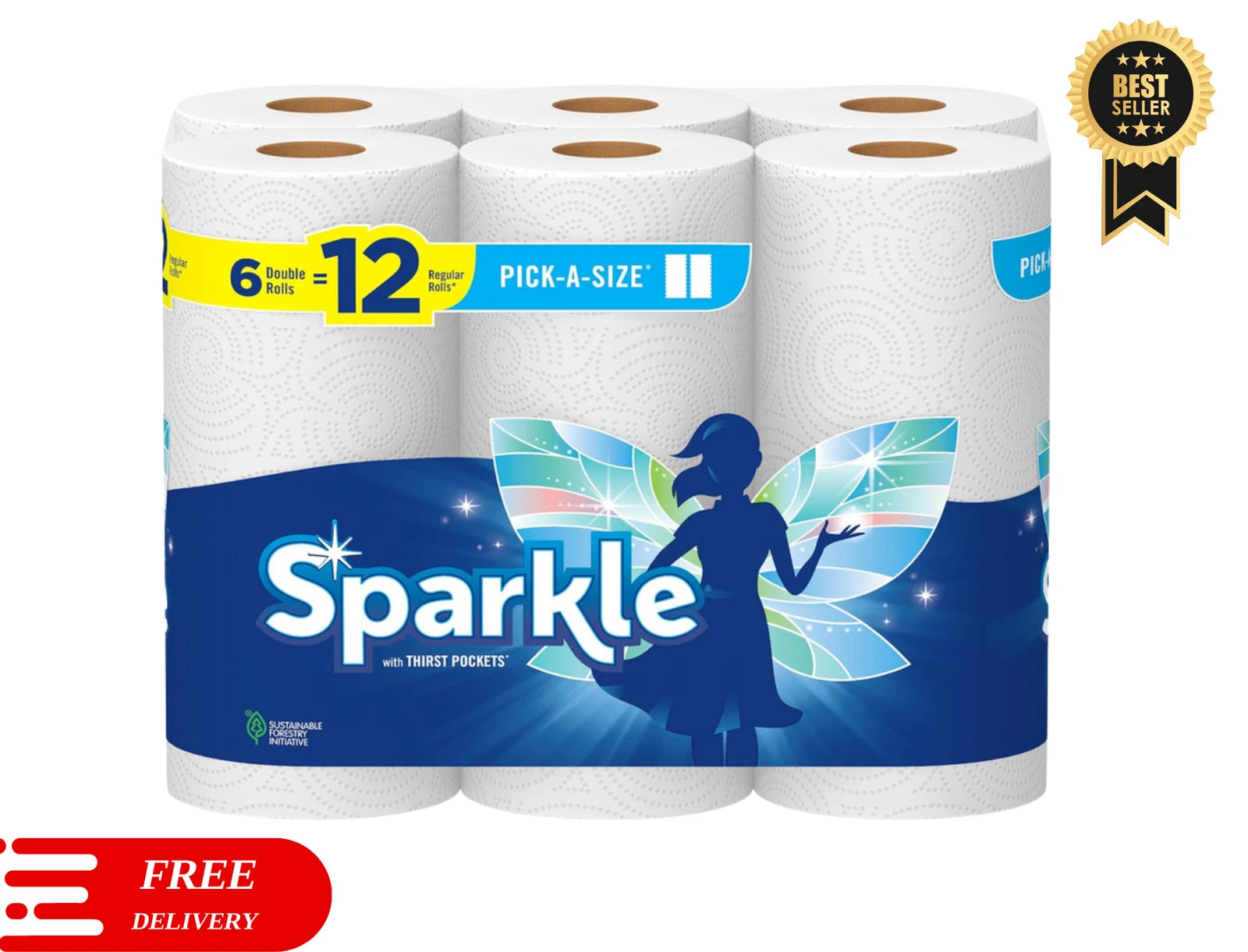 Sparkle Pick-A-Size Paper Towels - 6 Double Rolls = 12 Regular Rolls - Half & Full