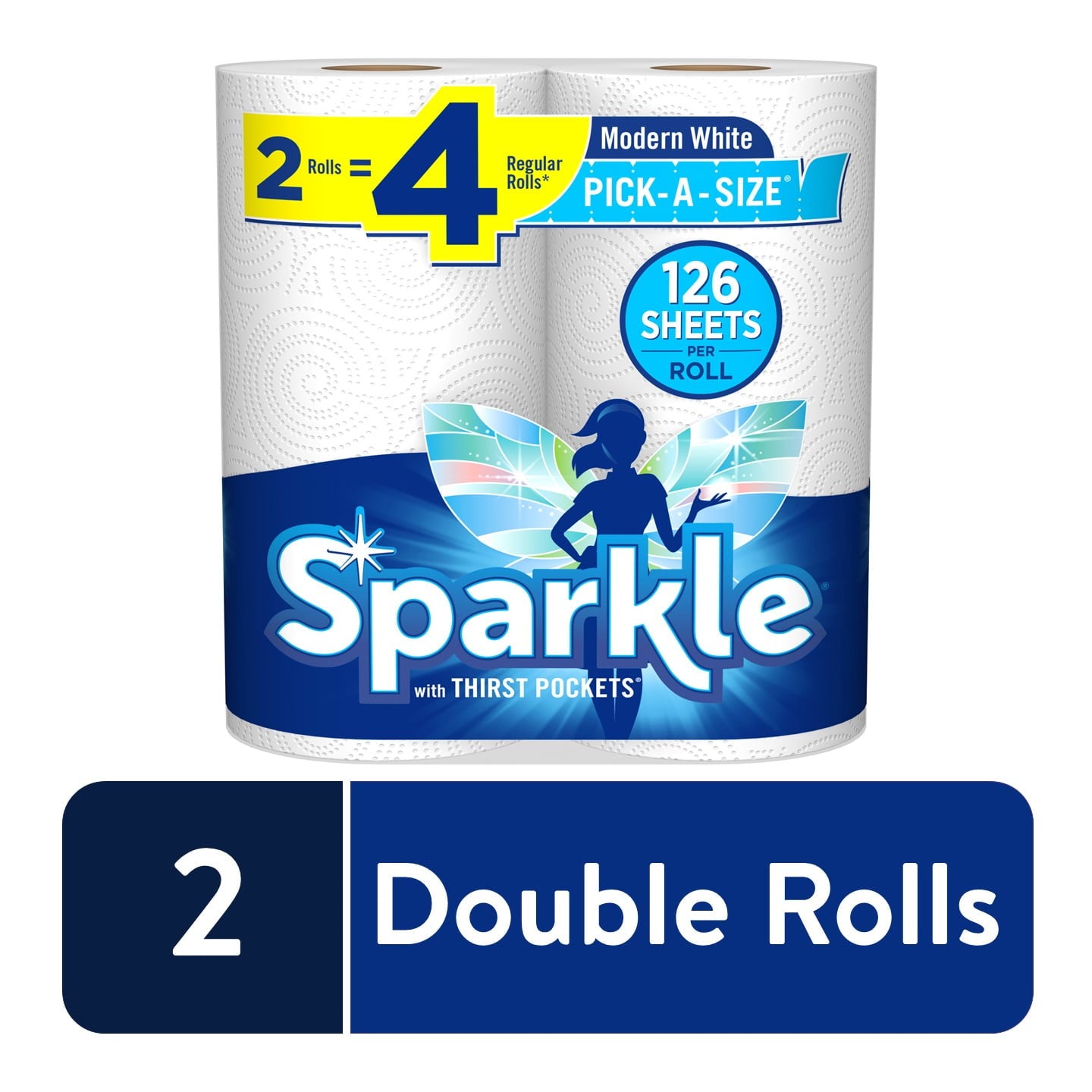 Sparkle Pick-A-Size Paper Towels - White, 2 Double Rolls = 4 Regular Rolls, 126 2-Ply Sheets Per Roll