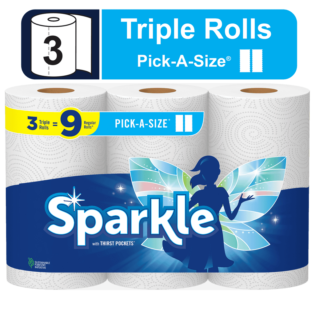 Sparkle Pick-a-Size Paper Towels - White, 3 Triple Rolls