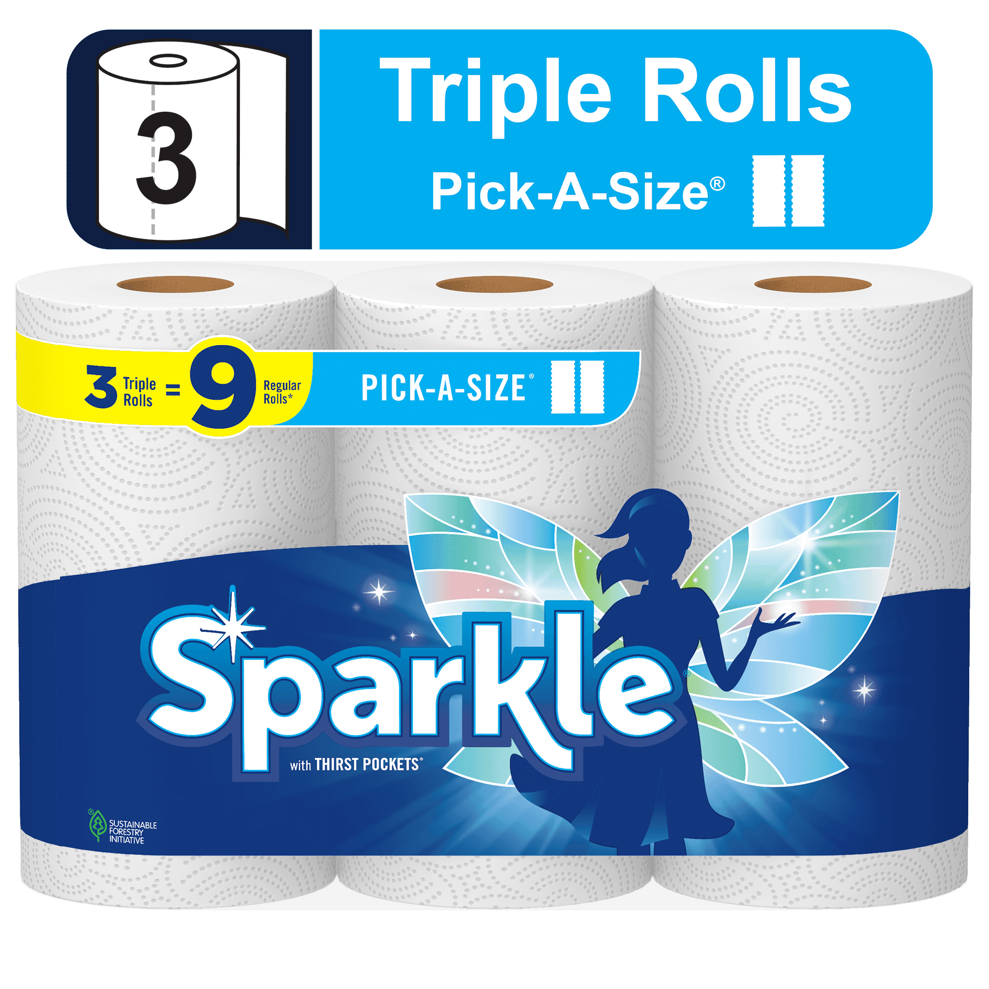 Sparkle Pick-a-Size Paper Towels - White, 3 Triple Rolls