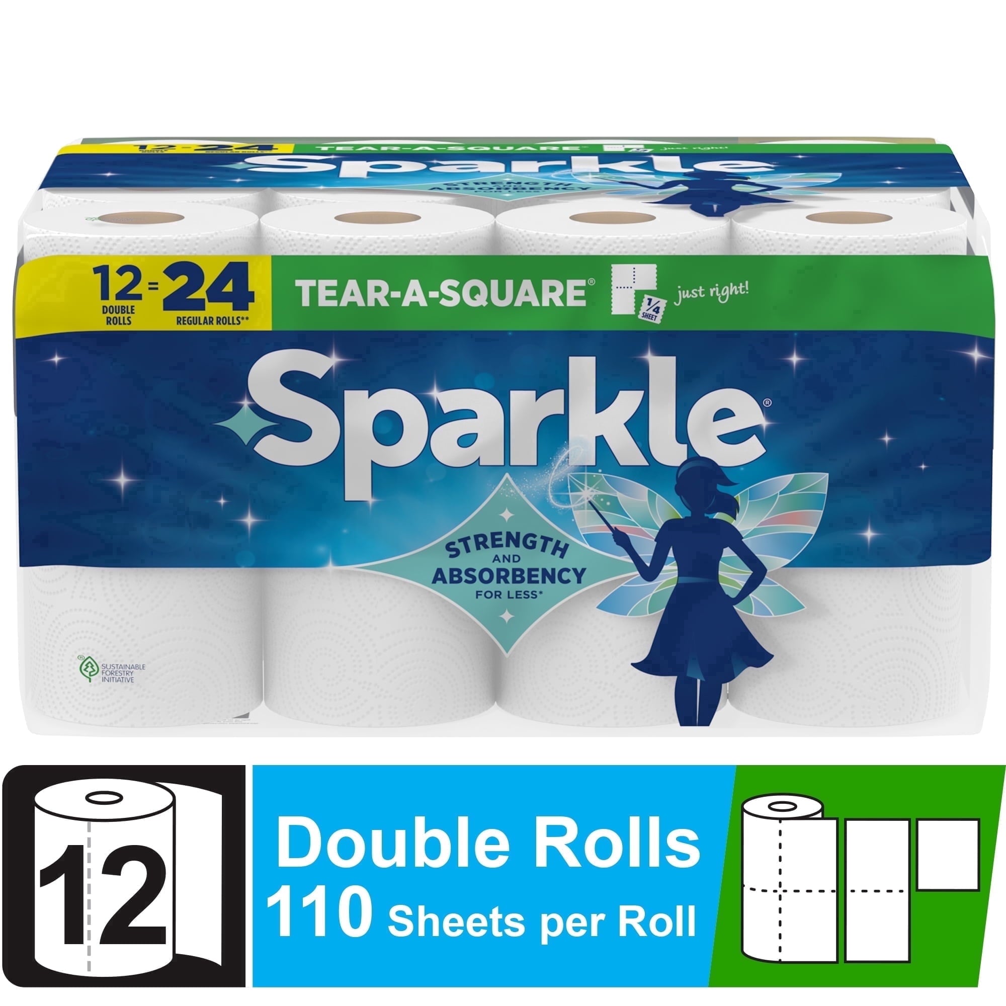 Sparkle Tear-a-Square Paper Towels - 12 Double Rolls
