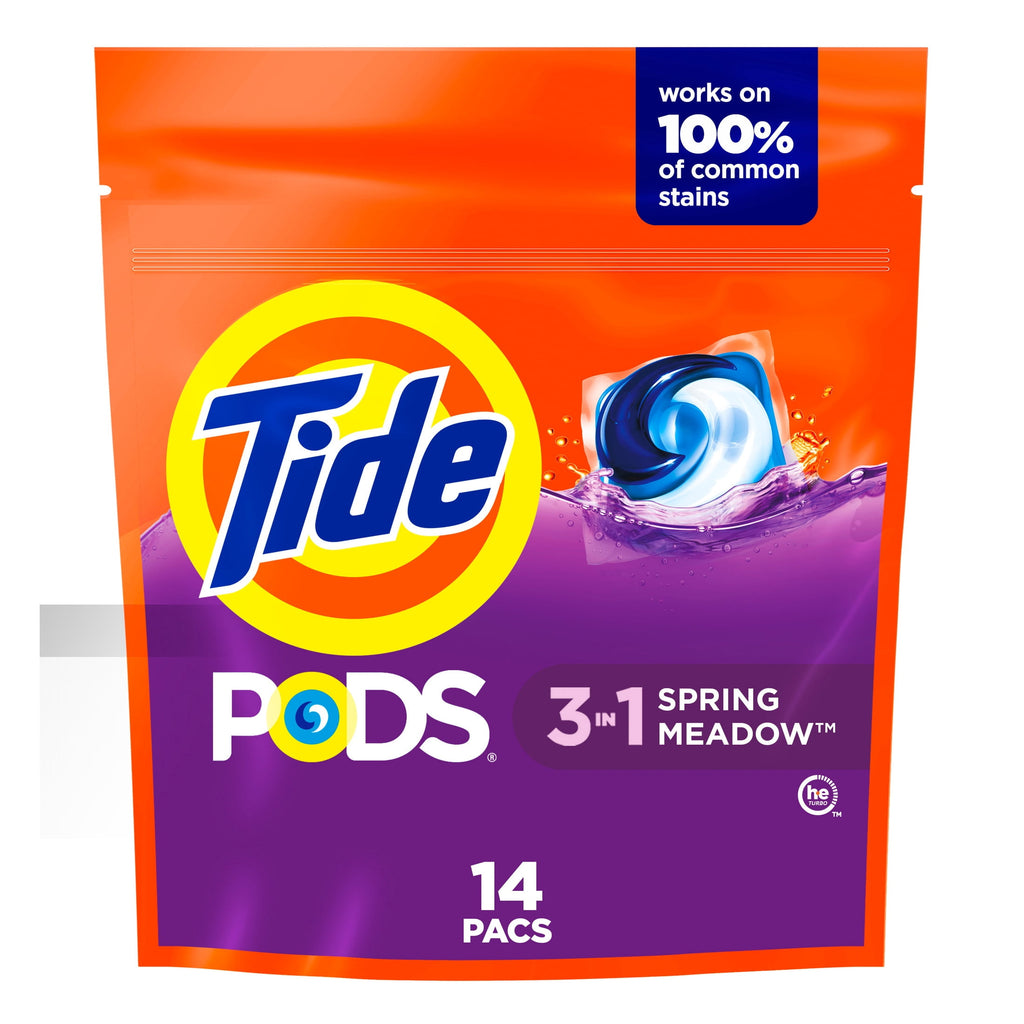 Tide PODs Laundry Detergent - 14 Count, Spring Meadow Scent, 3-in-1 Stain Remover, Odor Fighter, Color Protector, Concentrated Laundry Soap Pacs
