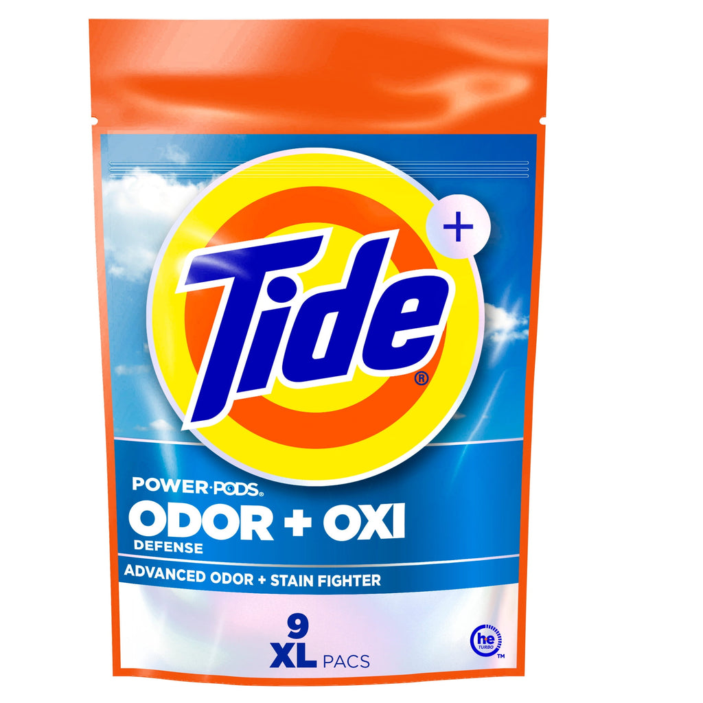 Tide Odor Defense + Oxi Laundry Detergent Pacs - Original Scent, 9 Count, Advanced Odor + Stain Fighter, laudry soap washing detergent pacs