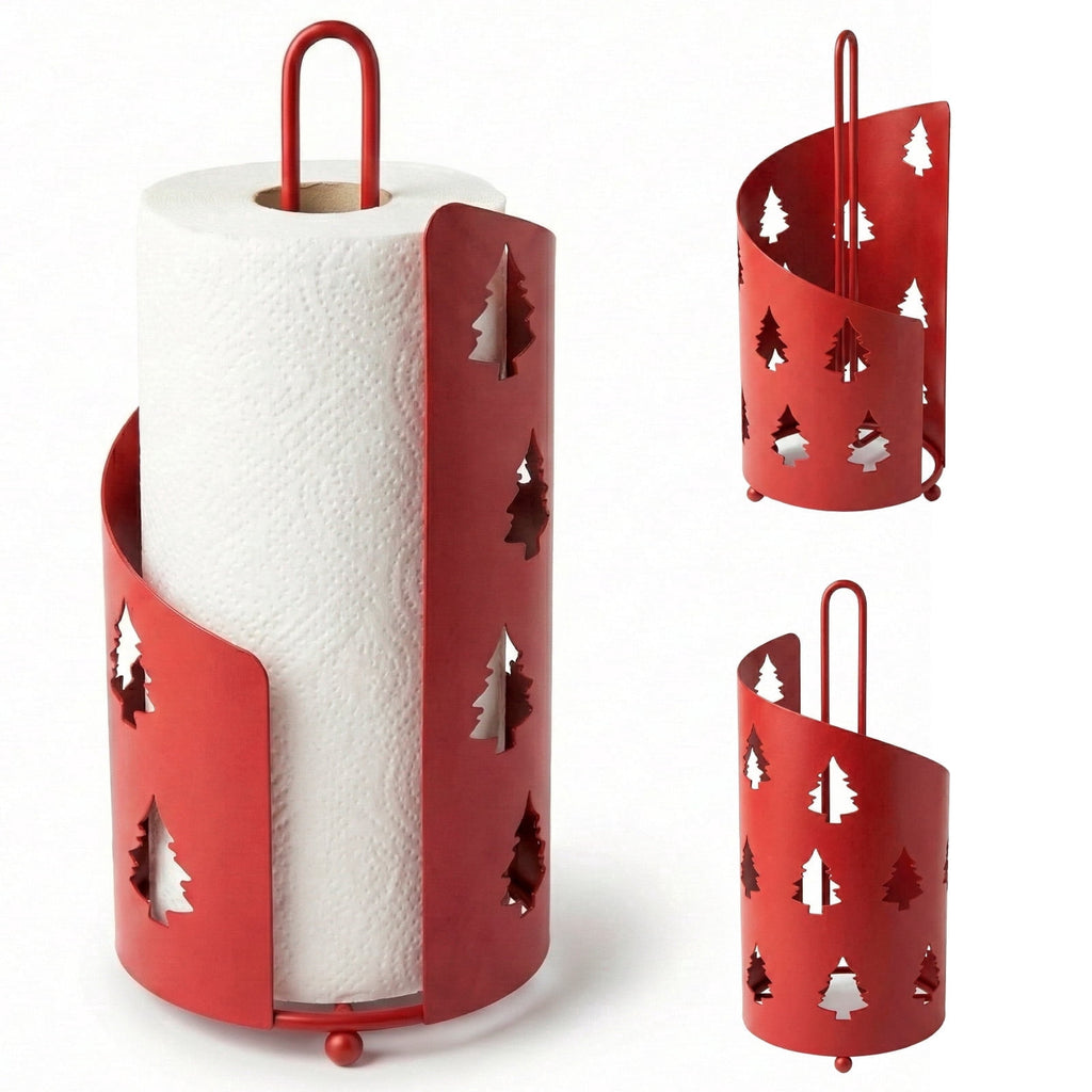 Megier Paper Towel Holder with Hope Tree Design - Tissue Paper Towel Storage and Organization for Tabletop Decoration, Unique with Two Color Choice (Matte Red)