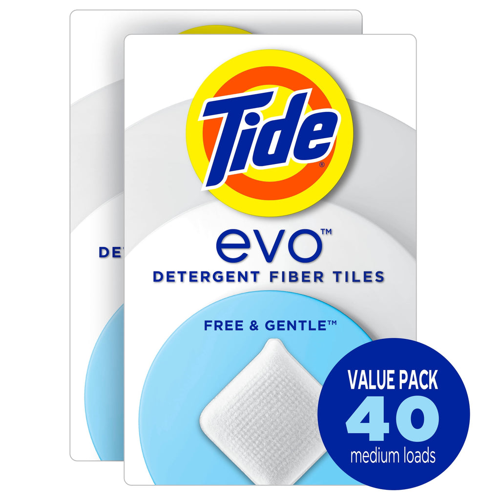 Tide evo Laundry Detergent Tiles - Free & Gentle, Hypoallergenic, Unscented, 40 Count