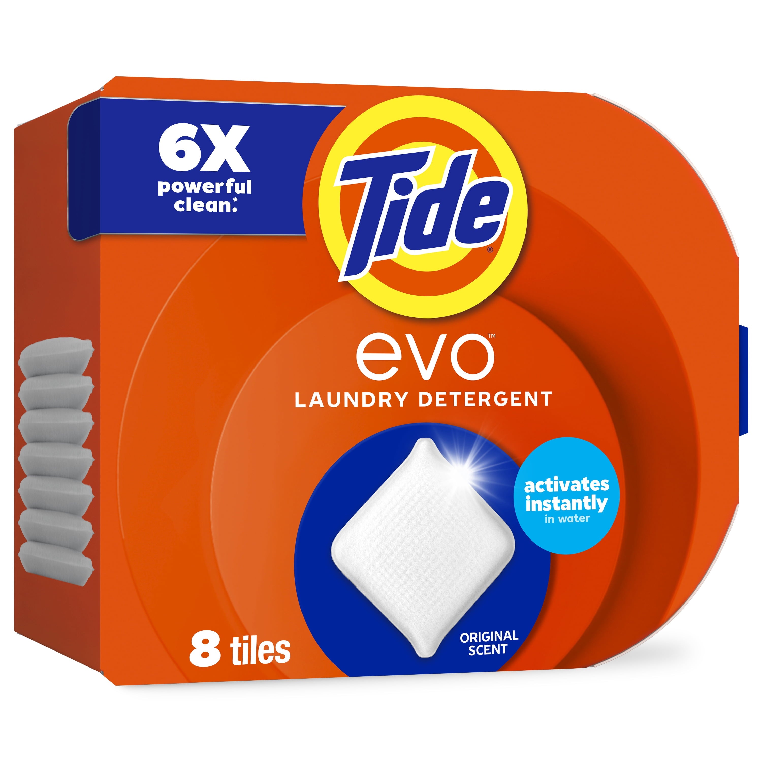 Tide Evo Laundry Detergent Tiles - 100% Concentrated, 6X Cleaning Power, Original Tide Scent, 8 Count