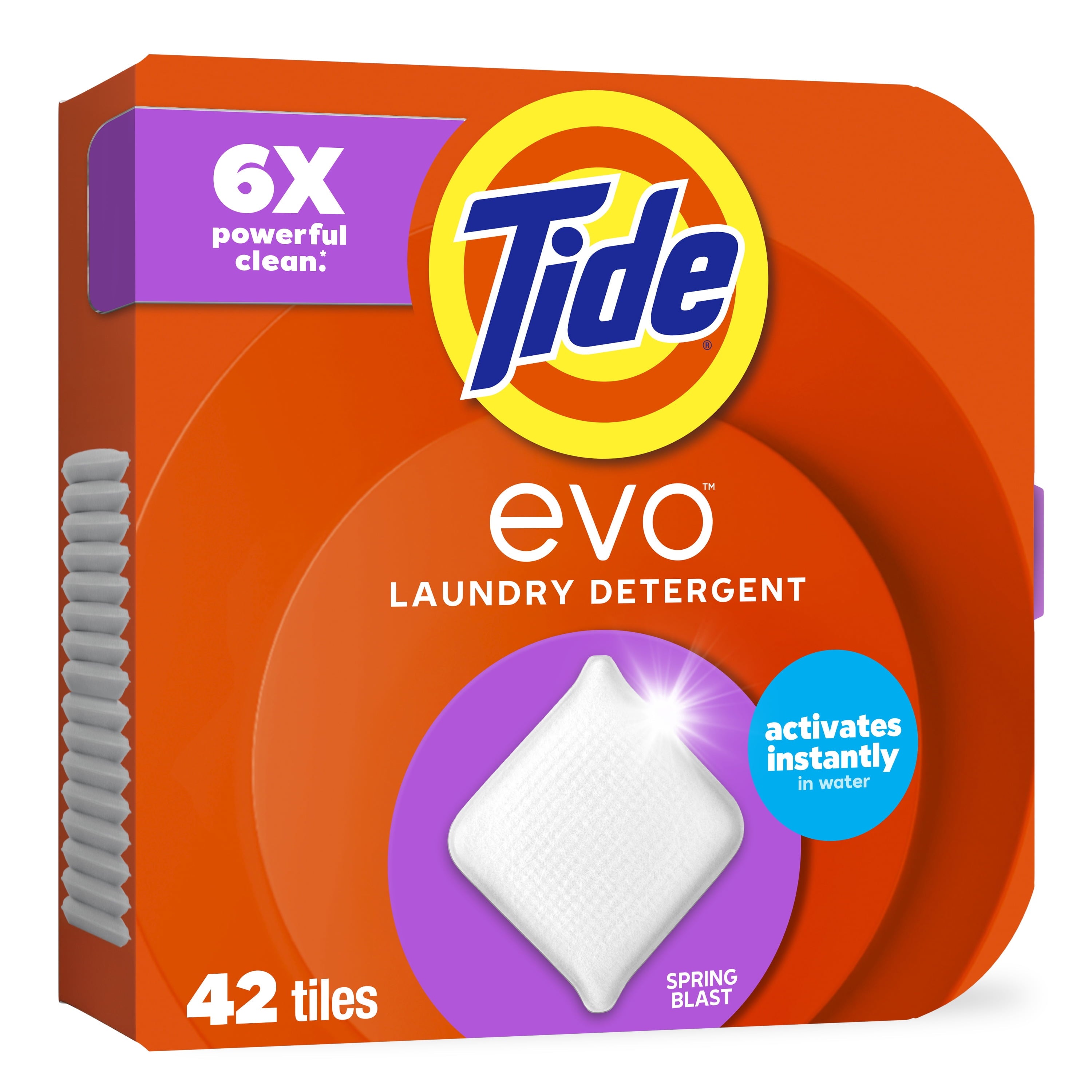 Tide Evo Laundry Detergent Tiles - 100% Concentrated, 6X Cleaning Power, Spring Blast Scent, 42 Count