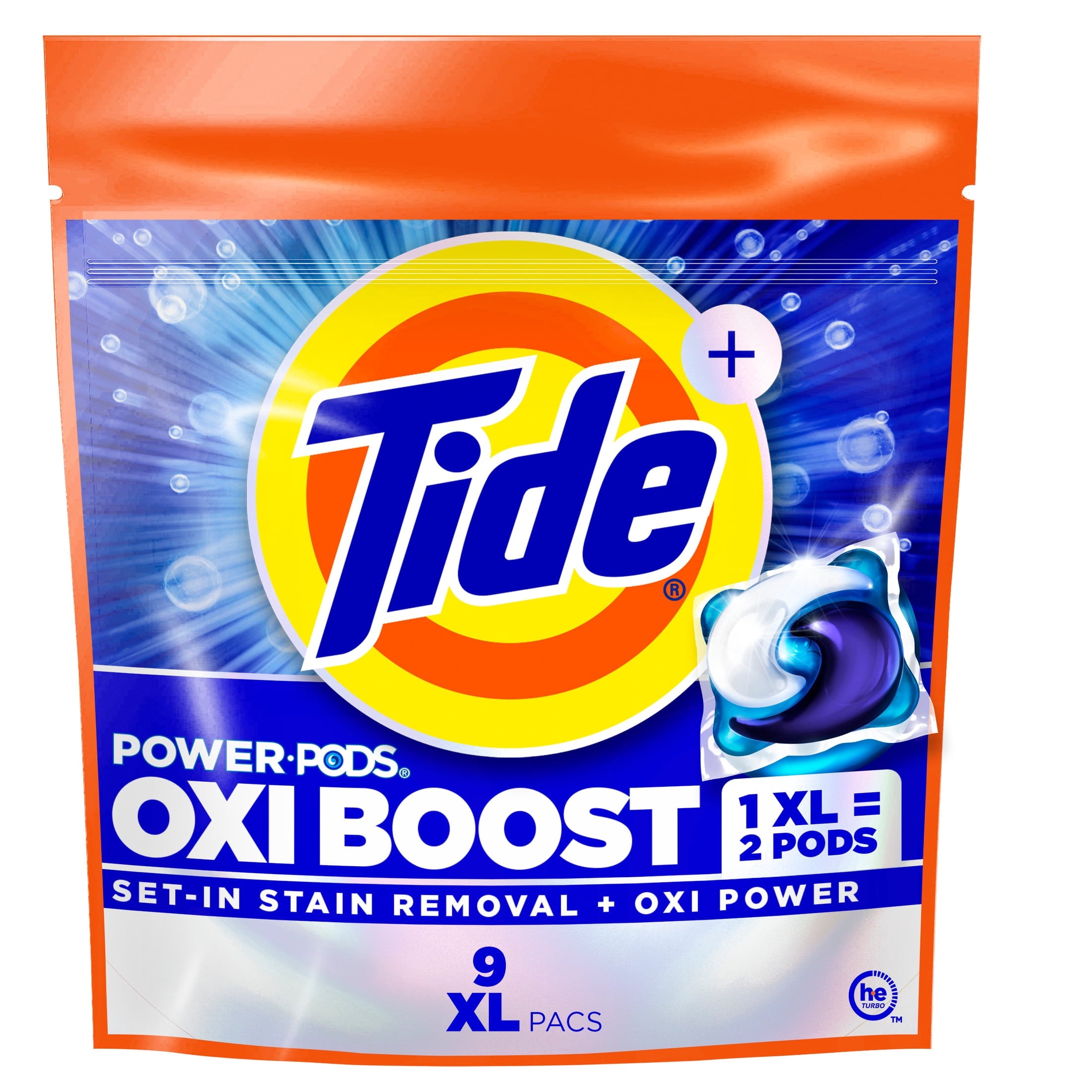 Tide Oxi Boost Power PODS Laundry Detergent Pacs - 9 Count, Set-In Stain Removal + Oxi Power, laundry soap detergent pacs