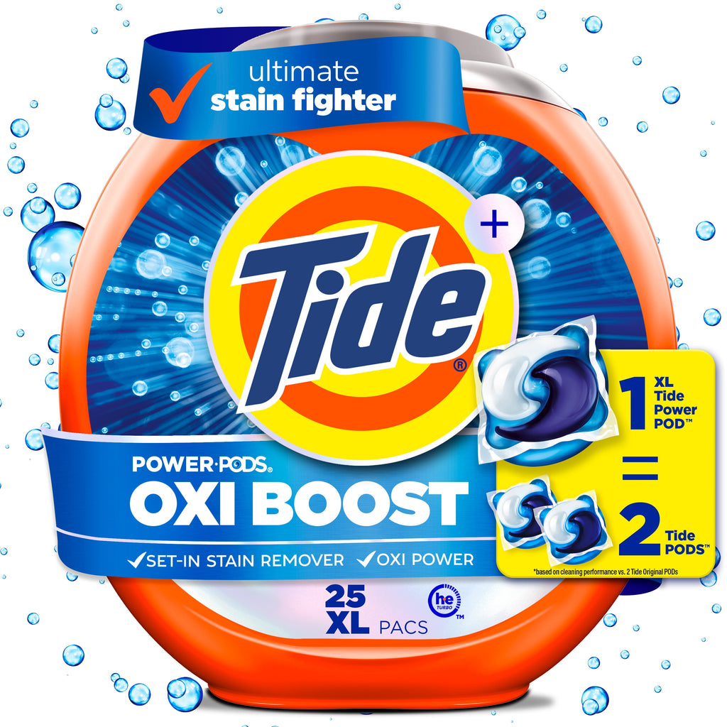 Tide PODS Laundry Detergent Soap Pacs - Oxi Boost Power PODS with Stain Remover and Oxi Power, 25 Count