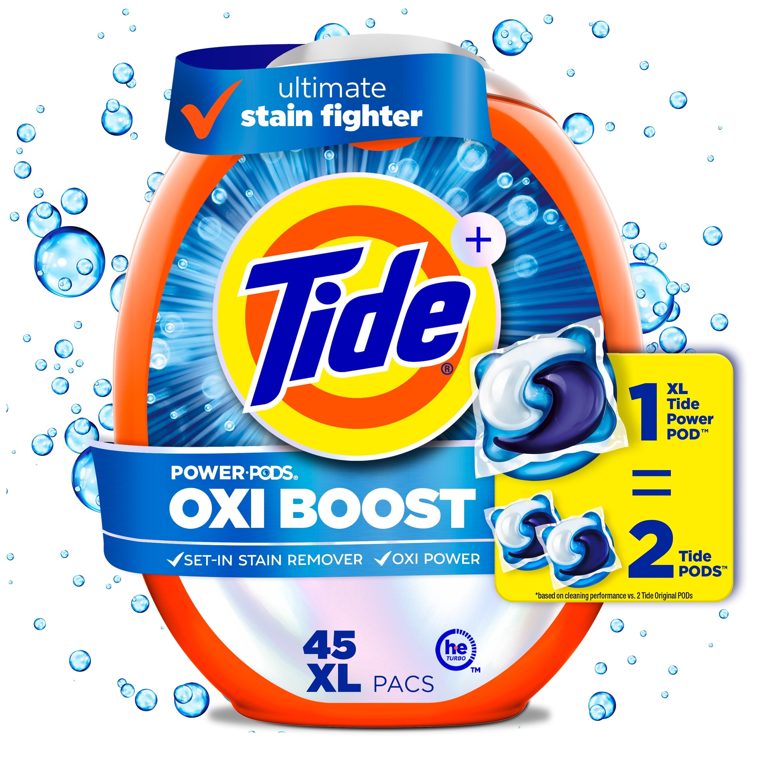 Tide PODS Laundry Detergent Pacs - Oxi Boost Power PODS with Stain Remover and Oxi Power, 45 count