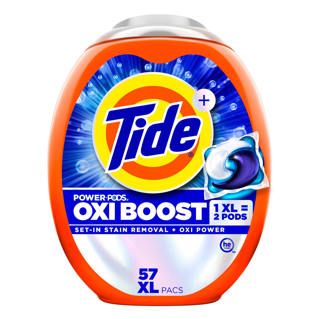Tide Oxi Boost Power PODS Laundry Detergent Pacs - 57 Count, Set-In Stain Removal + Oxi Power, laundry soap detergent pacs