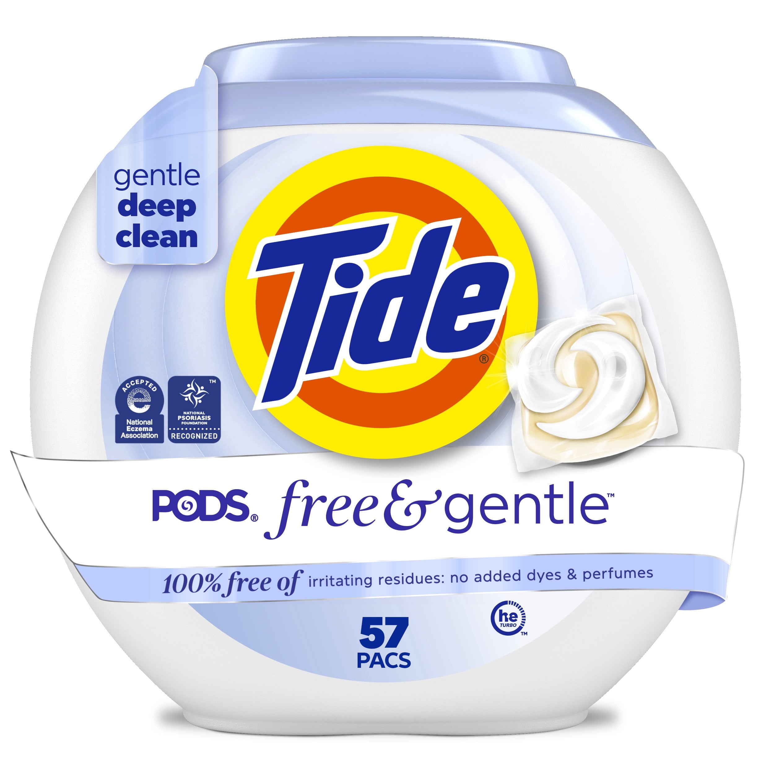 Tide PODS Laundry Detergent Soap Pacs - Free and Gentle, Hypoallergenic, Unscented, 57 Count