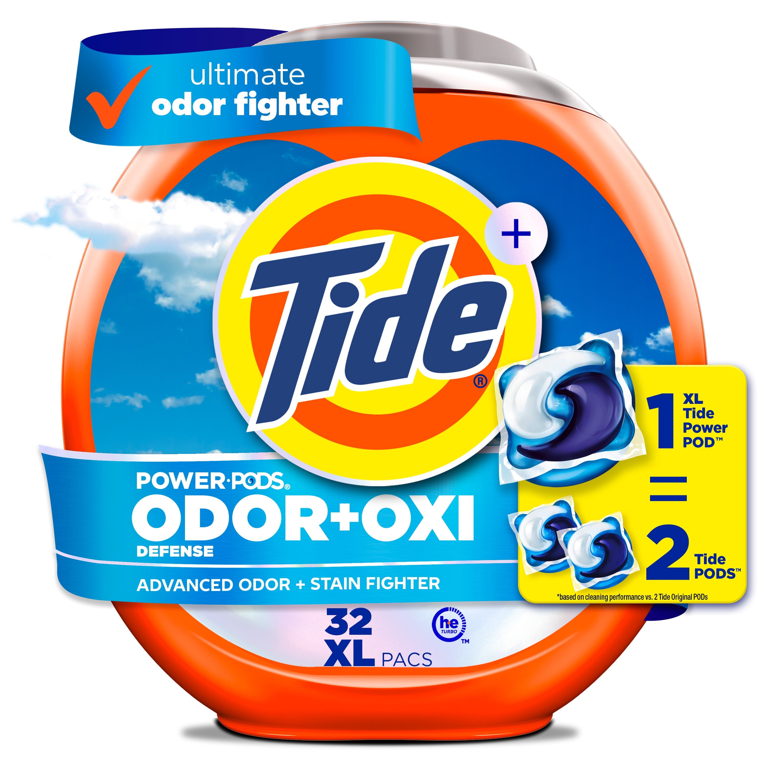 Tide Power PODS Laundry Detergent Soap Pacs with Odor Defense + Oxi - Original Scent, 32 Count