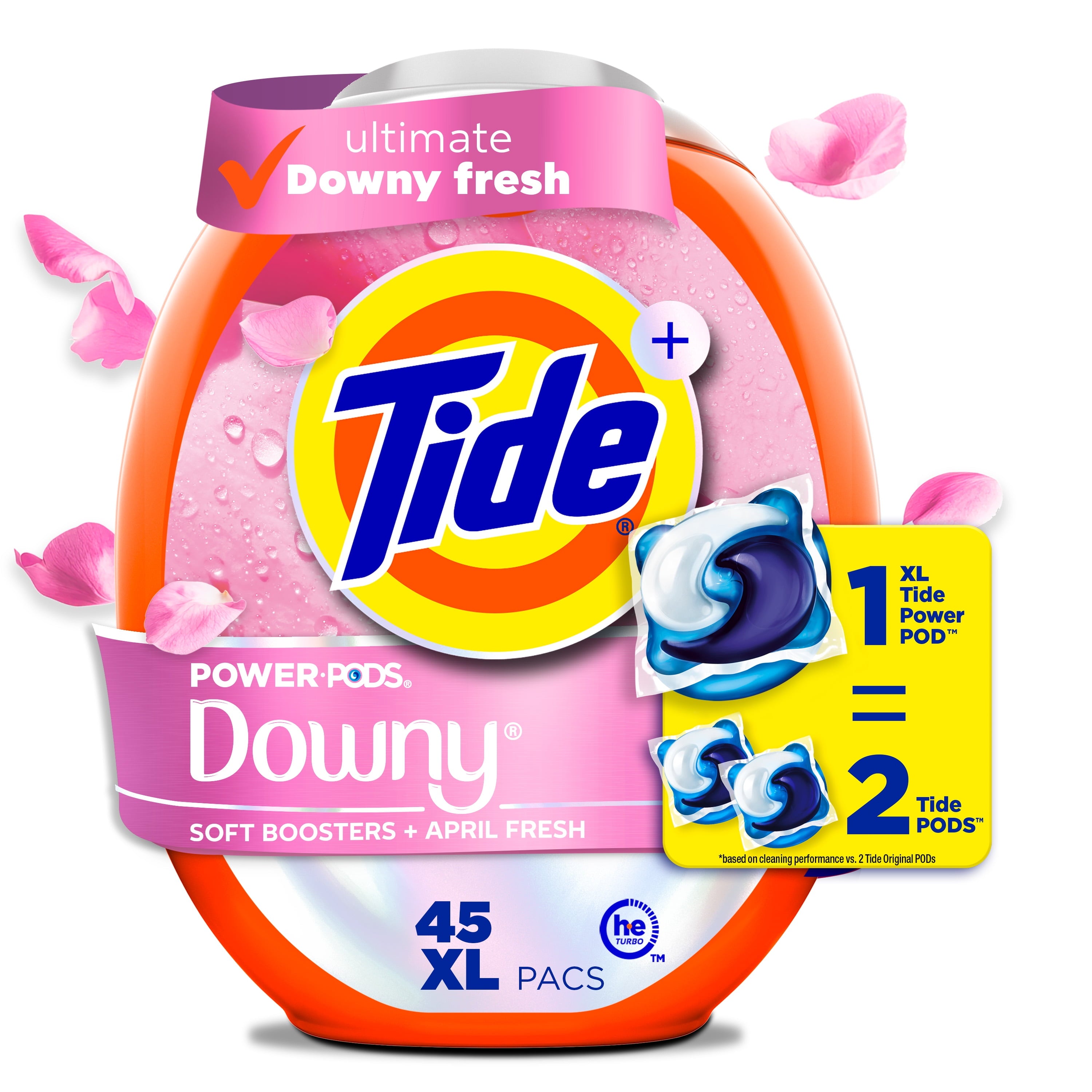 Tide Power PODS Laundry Detergent Pacs with Downy Soft Boosters - April Fresh Scent, 45 Count