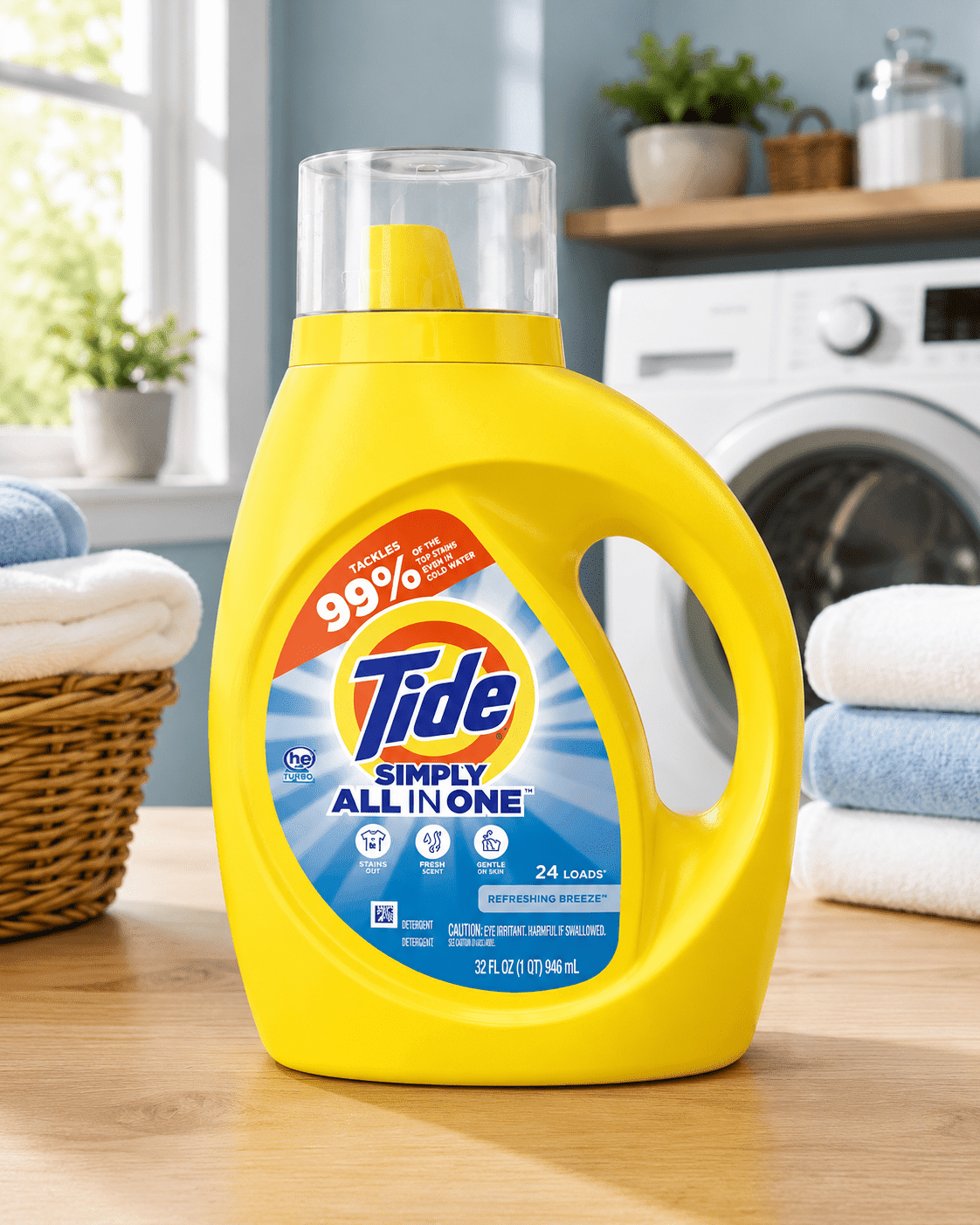 Tide Simply All in One Liquid Laundry Detergent - Refreshing Breeze Scent, 32 fl oz, 24 Loads
