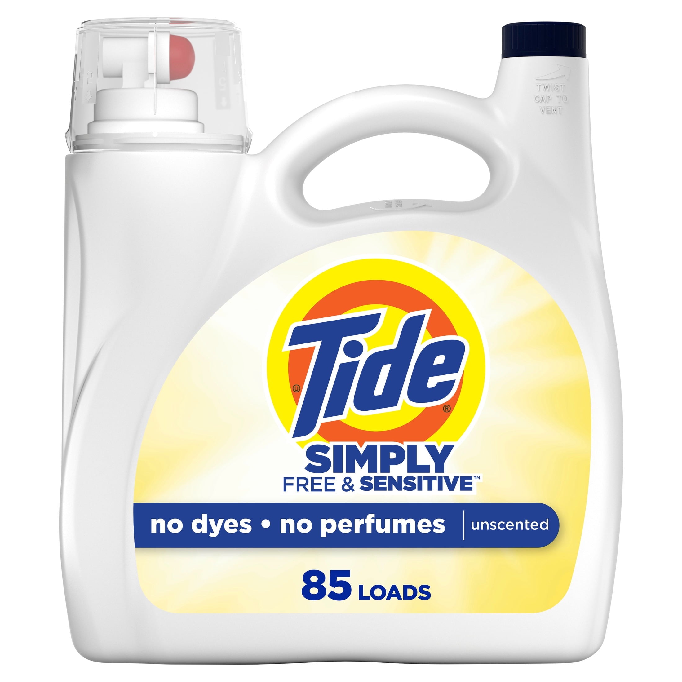 Tide Simply Liquid Laundry Detergent - Free & Sensitive, 85 Loads, 107 fl oz