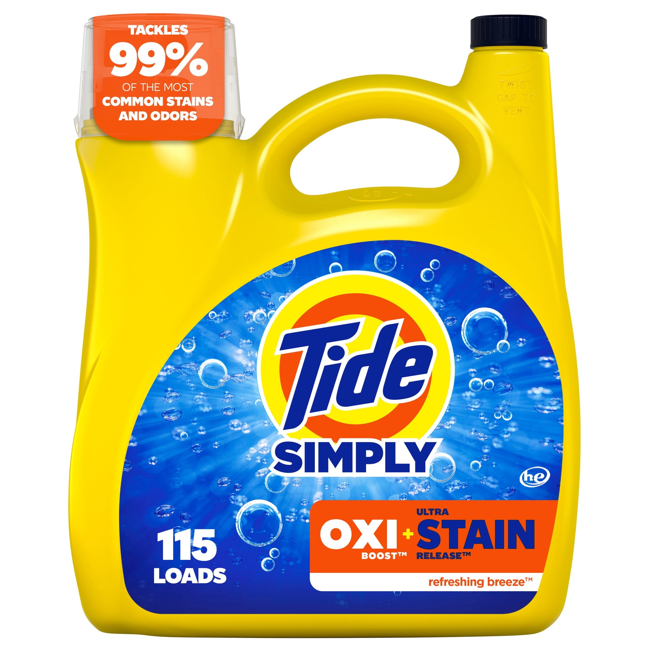 Tide Simply Laundry Detergent Liquid - Oxi Boost + Ultra Stain Release, Refreshing Breeze Scent, 154 fl oz, 115 Loads