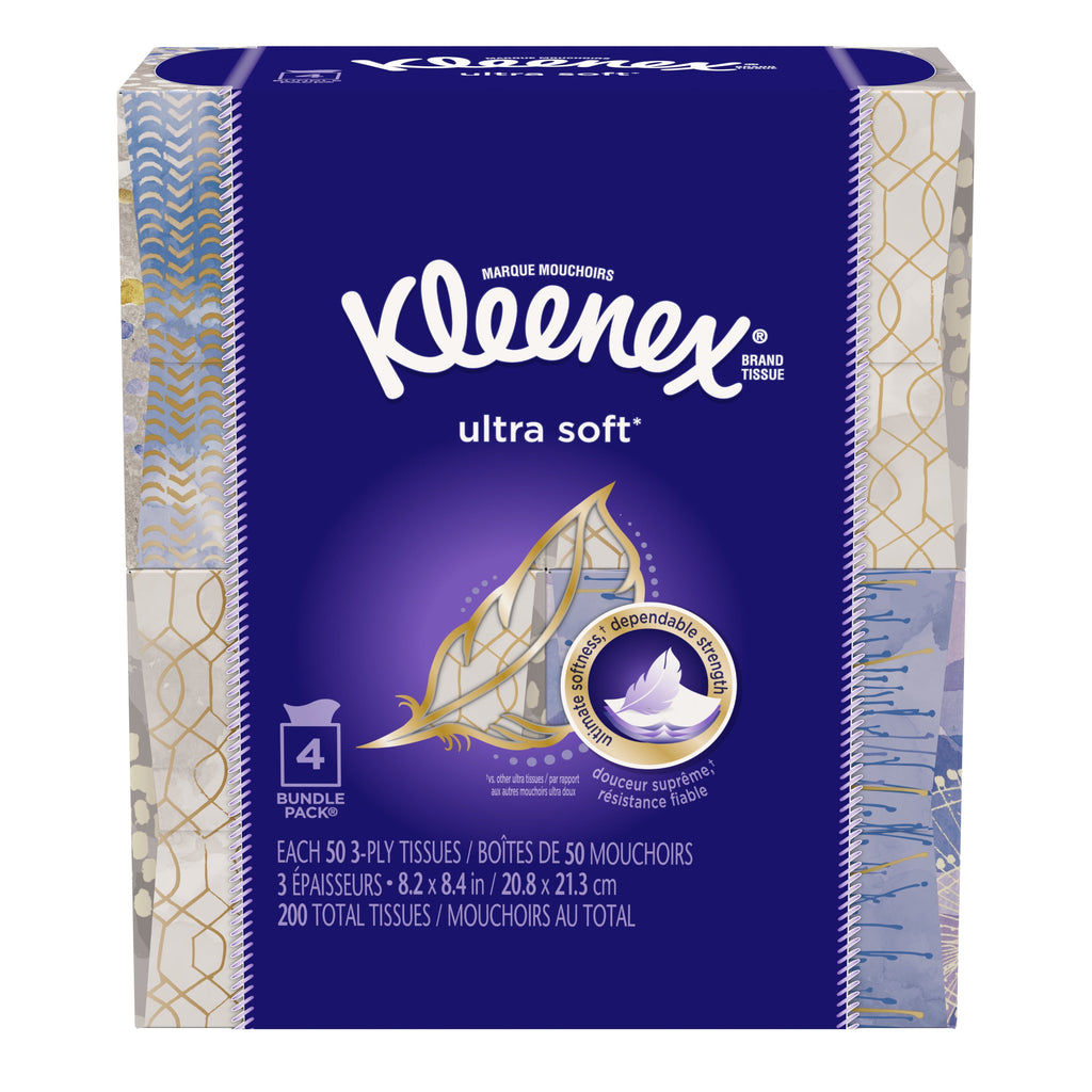 Kleenex Ultra Soft - Non-Lotion, 70 Facial Tissues per Box, 4 Flat Boxes