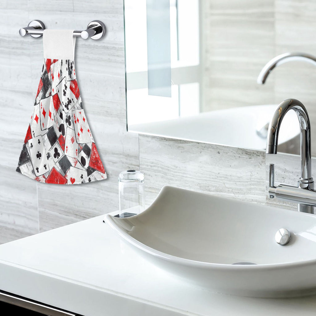 BZSMCE Hanging Hand Towels Fashion Card Game Chaos Pattern 2-Pack - Velcro Style Bathroom Kitchen Towels