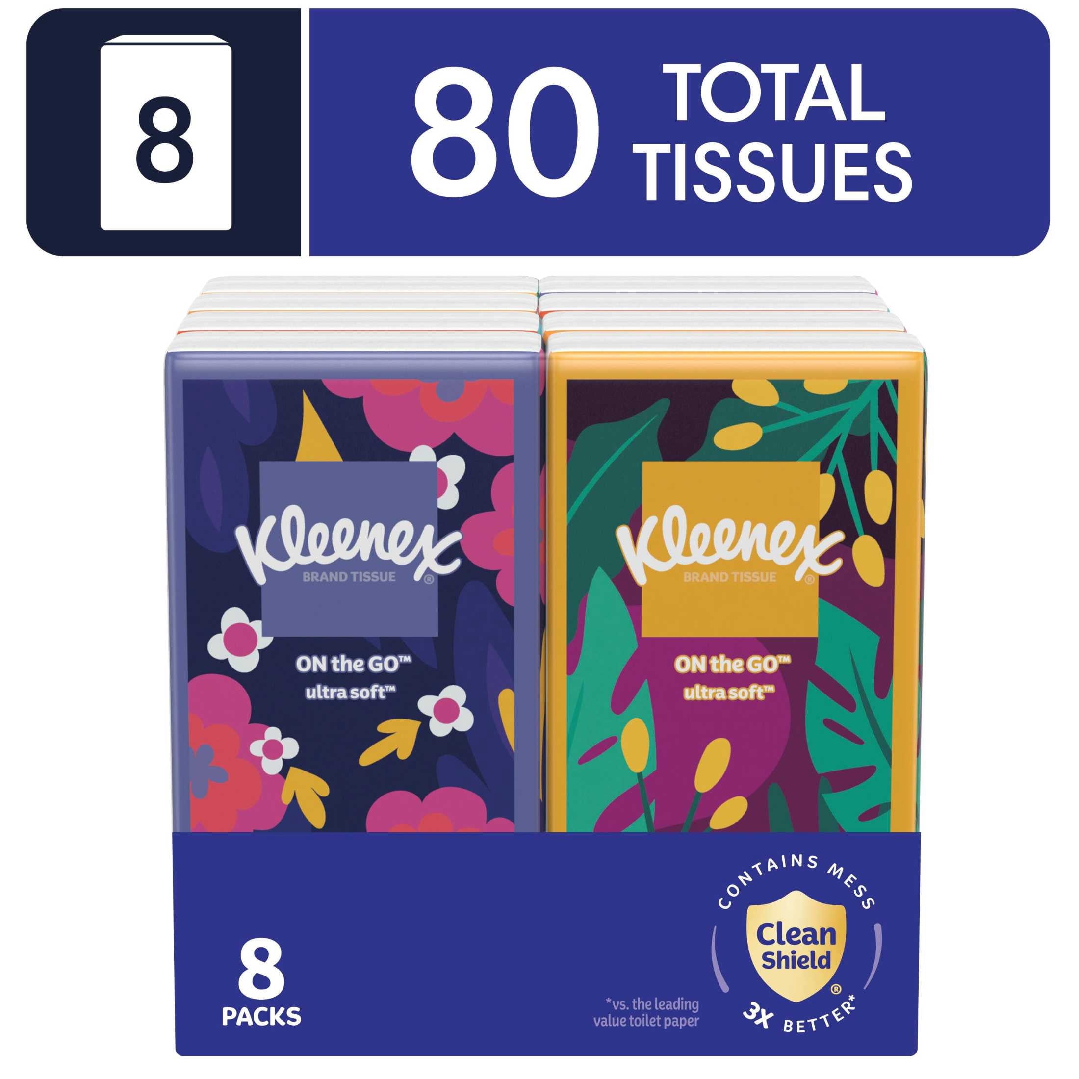 Kleenex On-The-Go Facial Tissues - 8 On-The-Go Packs, 10 Tissues per Pack, 3-Ply - 9-Pack