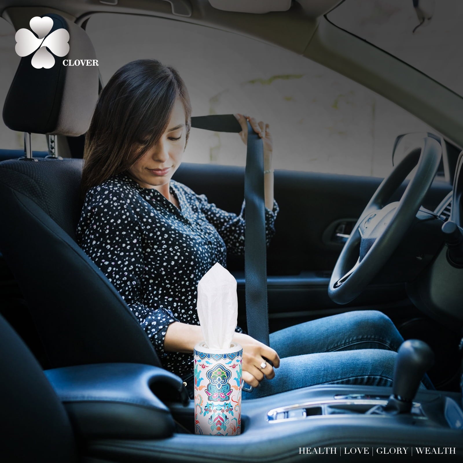 Clover Round Facial Tissues for Car - Small Space, 4 Tubes 3-Ply Multi-Color Car Tissus for Travel
