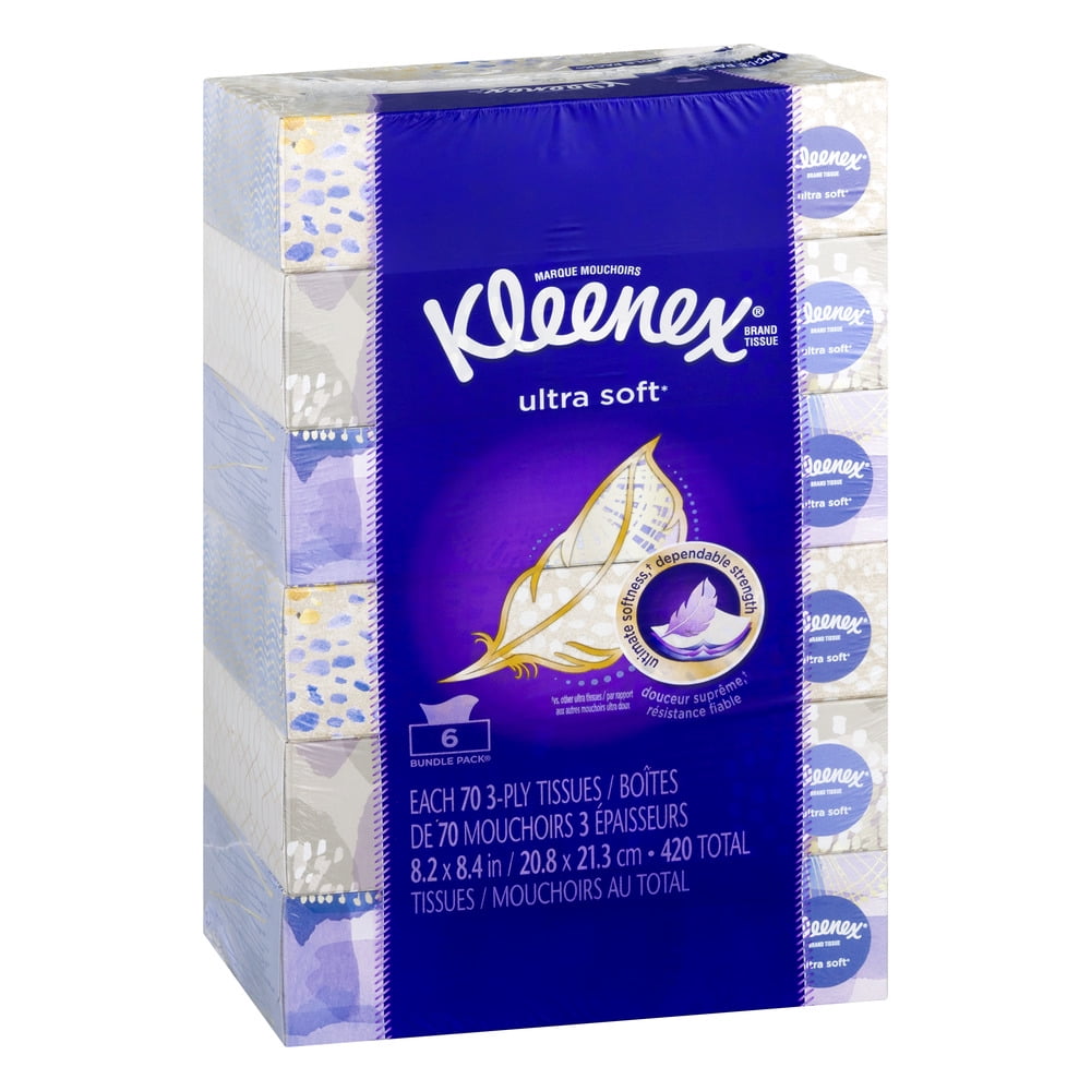 Kleenex Ultra Soft Facial Tissues per Box - 6 Flat Boxes (420 Total Tissues)