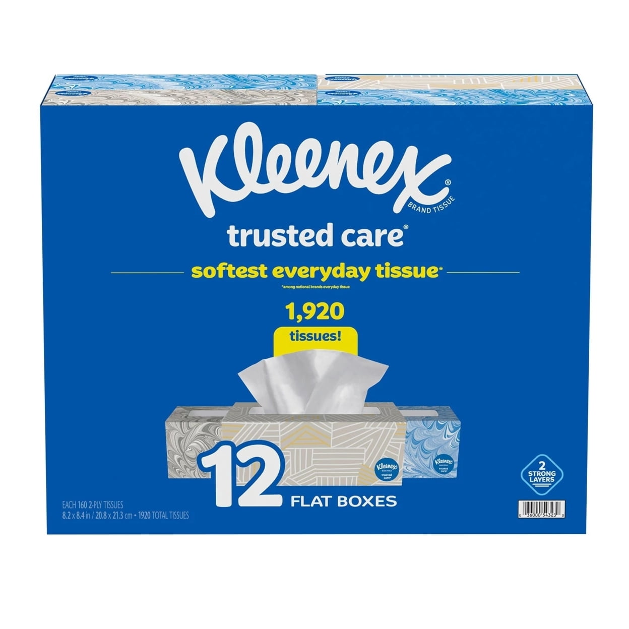 Kleenex Trusted Care 2-ply Facial Tissues Flat Boxes (160 Tissue/Box 12 Boxes)