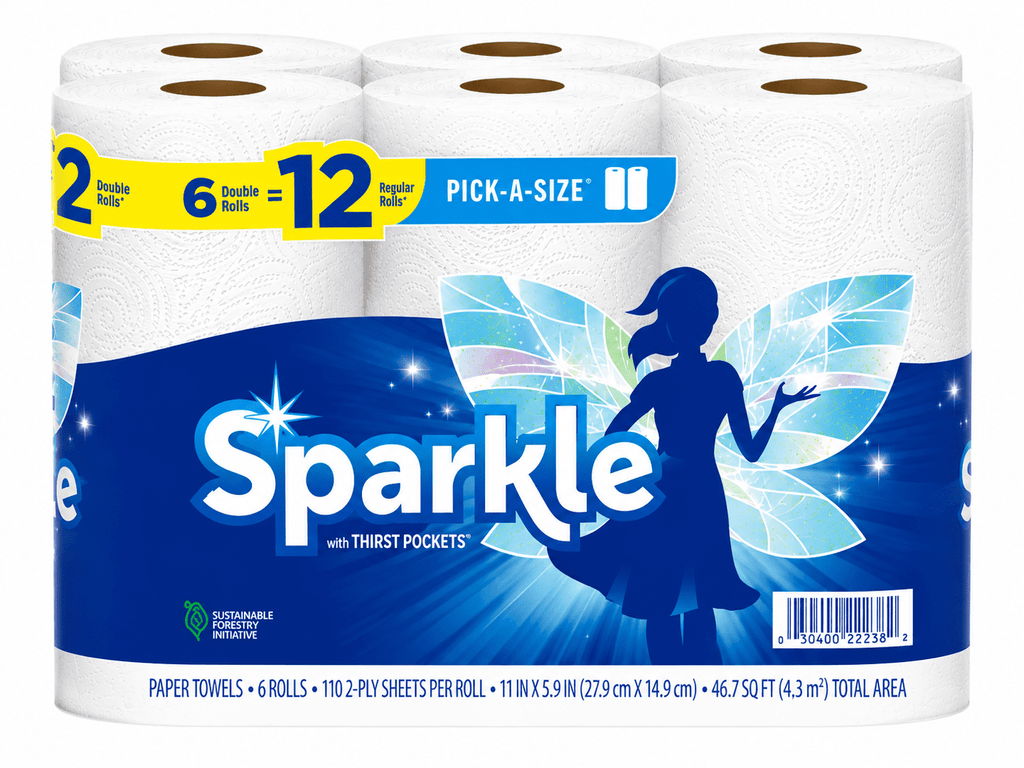 Sparkle Paper Towels 6 Double Rolls + Clorox Disinfecting Wipes To-Go Pack Bundle - 2 Pack Cleaning Essentials Set