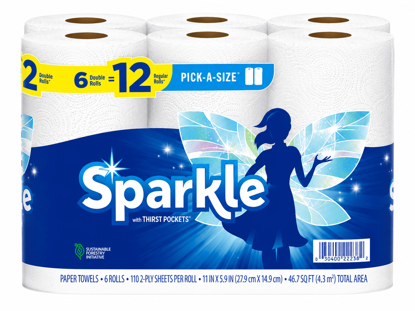 Sparkle Paper Towels 6 Double Rolls + Clorox Disinfecting Wipes To-Go Pack Bundle - 2 Pack Cleaning Essentials Set
